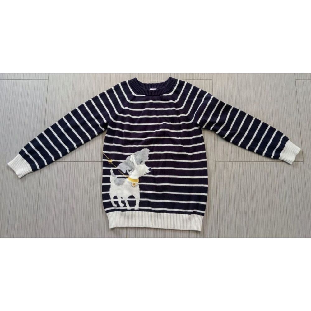 Girl Sz Medium (7/8) Puppy Dog FLOWER SHOWER Blue Striped Tunic Sweater GYMBOREE